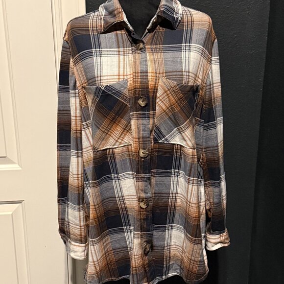 Eden & Olivia Tops - Eden & Olivia Oversized Plaid Button Up Flannel Shirt Size 1XL